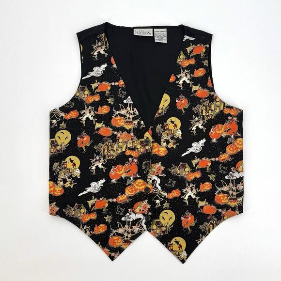 Basic Editions VTG Halloween Vest Womens Large Witch Pumpkin Ghost Cat Haunted - Picture 9 of 9